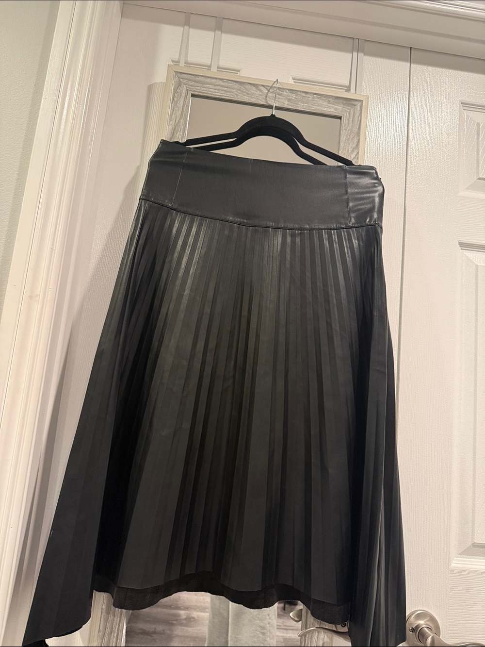 All Saints Black Pleated Faux Leather Skirt